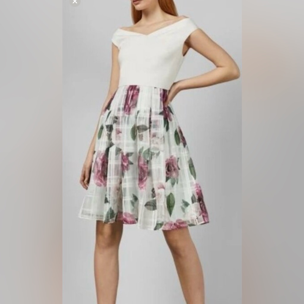 Ted Baker Magnificent Licious Rose Floral Dress Overlay Ted Baker Sz2 = ~Us 4/6